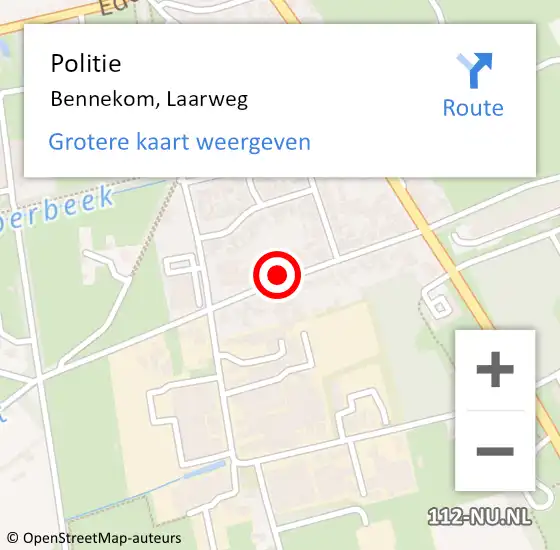 Locatie op kaart van de 112 melding: Politie Bennekom, Laarweg op 10 april 2024 06:20