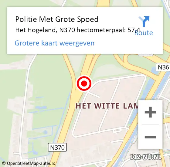 Locatie op kaart van de 112 melding: Politie Met Grote Spoed Naar Het Hogeland, N370 hectometerpaal: 57,4 op 10 april 2024 06:42
