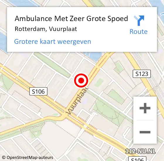 Locatie op kaart van de 112 melding: Ambulance Met Zeer Grote Spoed Naar Rotterdam, Vuurplaat op 10 april 2024 07:25