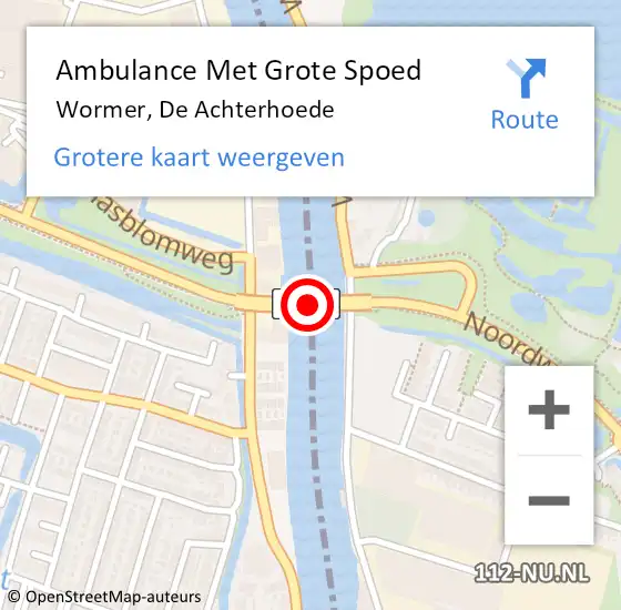 Locatie op kaart van de 112 melding: Ambulance Met Grote Spoed Naar Wormer op 10 april 2024 08:06