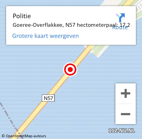 Locatie op kaart van de 112 melding: Politie Goeree-Overflakkee, N57 hectometerpaal: 17,2 op 10 april 2024 08:48