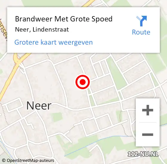 Locatie op kaart van de 112 melding: Brandweer Met Grote Spoed Naar Neer, Lindenstraat op 10 april 2024 09:05