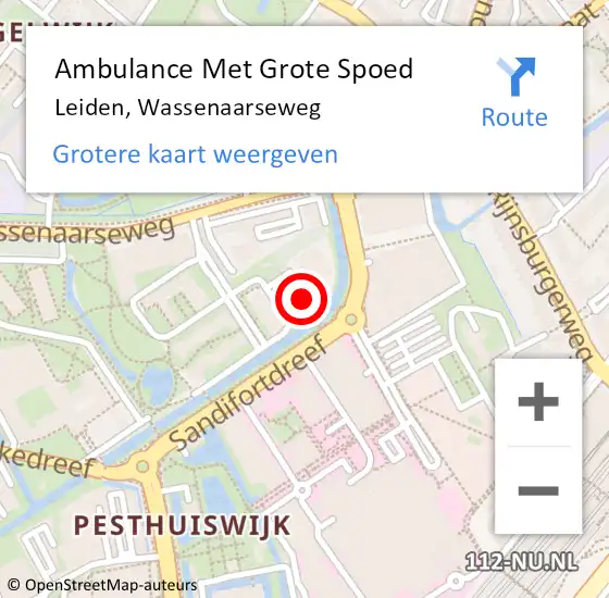Locatie op kaart van de 112 melding: Ambulance Met Grote Spoed Naar Leiden, Wassenaarseweg op 10 april 2024 09:13