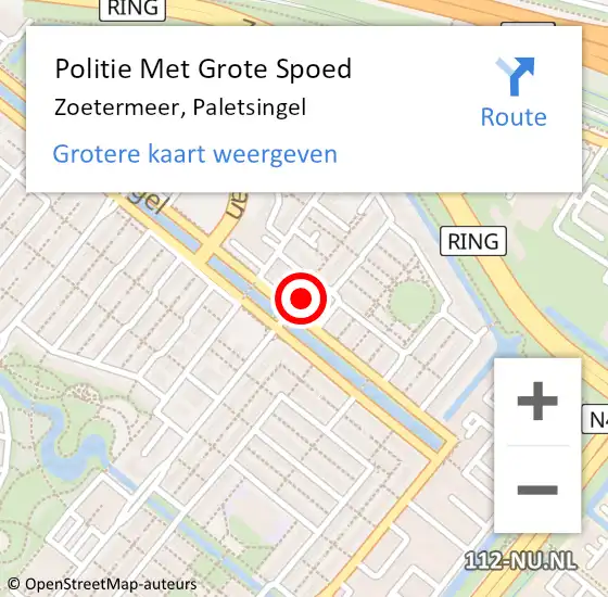 Locatie op kaart van de 112 melding: Politie Met Grote Spoed Naar Zoetermeer, Paletsingel op 10 april 2024 09:32