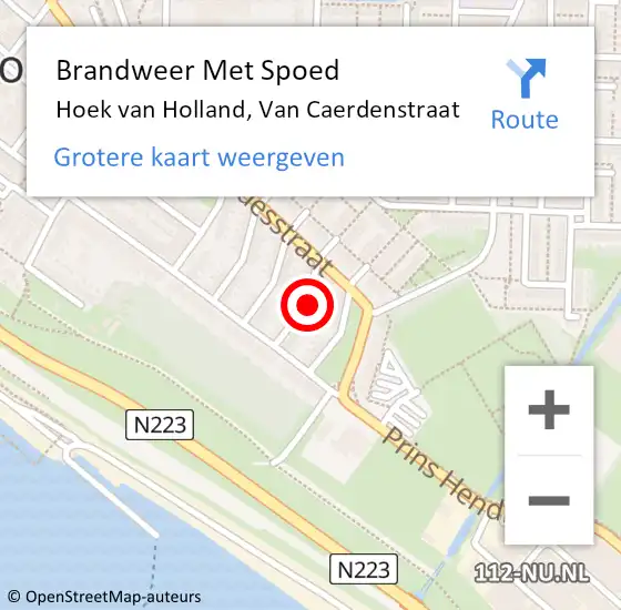 Locatie op kaart van de 112 melding: Brandweer Met Spoed Naar Hoek van Holland, Van Caerdenstraat op 10 april 2024 10:27