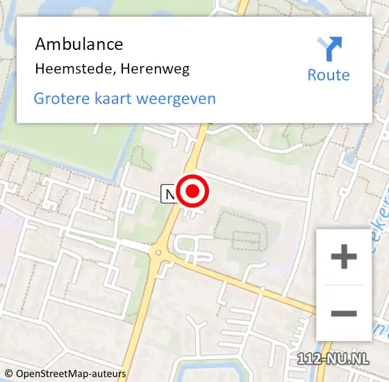 Locatie op kaart van de 112 melding: Ambulance Heemstede, Herenweg op 10 april 2024 10:34