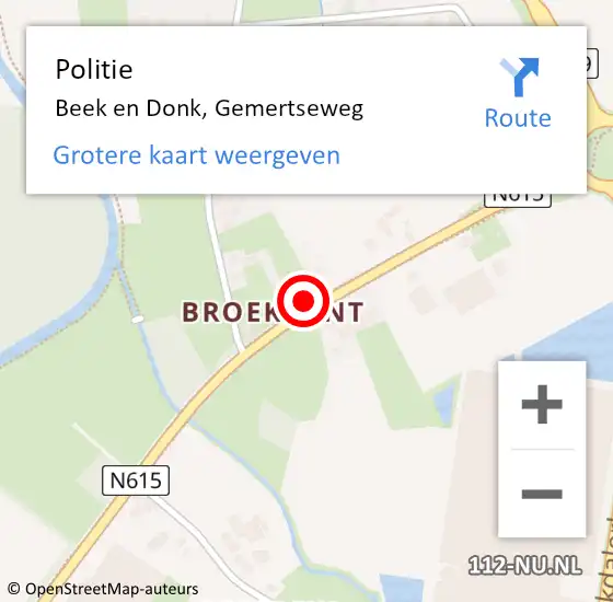 Locatie op kaart van de 112 melding: Politie Beek en Donk, Gemertseweg op 10 april 2024 10:38