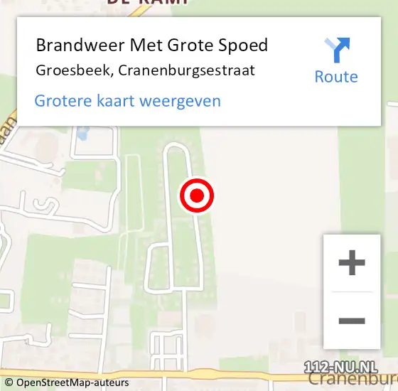 Locatie op kaart van de 112 melding: Brandweer Met Grote Spoed Naar Groesbeek, Cranenburgsestraat op 10 april 2024 11:04