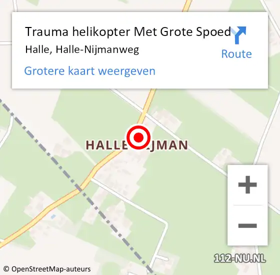 Locatie op kaart van de 112 melding: Trauma helikopter Met Grote Spoed Naar Halle, Halle-Nijmanweg op 10 april 2024 12:01