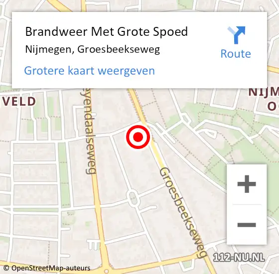 Locatie op kaart van de 112 melding: Brandweer Met Grote Spoed Naar Nijmegen, Groesbeekseweg op 10 april 2024 12:16