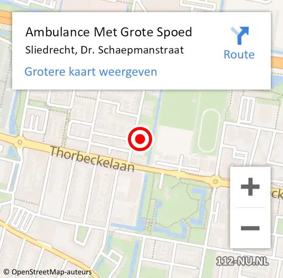 Locatie op kaart van de 112 melding: Ambulance Met Grote Spoed Naar Sliedrecht, Dr. Schaepmanstraat op 10 april 2024 12:18