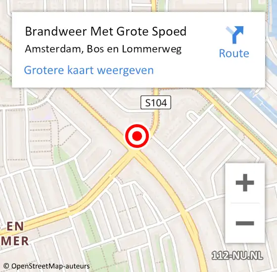 Locatie op kaart van de 112 melding: Brandweer Met Grote Spoed Naar Amsterdam, Bos en Lommerweg op 10 april 2024 12:25