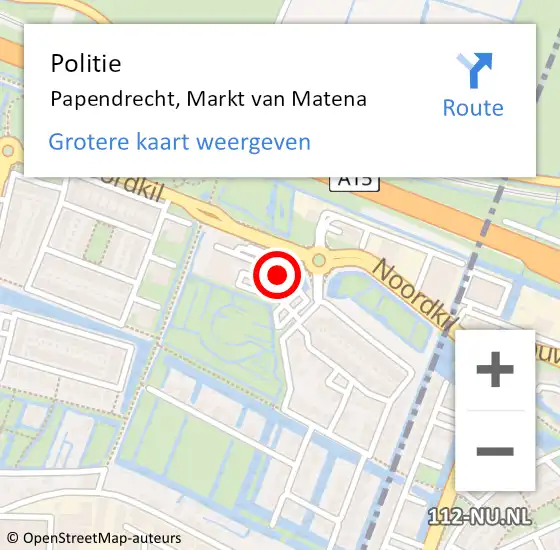 Locatie op kaart van de 112 melding: Politie Papendrecht, Markt van Matena op 10 april 2024 12:35