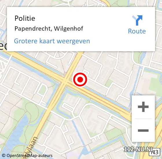 Locatie op kaart van de 112 melding: Politie Papendrecht, Wilgenhof op 10 april 2024 13:08