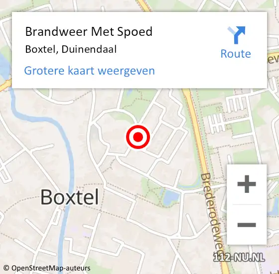 Locatie op kaart van de 112 melding: Brandweer Met Spoed Naar Boxtel, Duinendaal op 10 april 2024 13:18