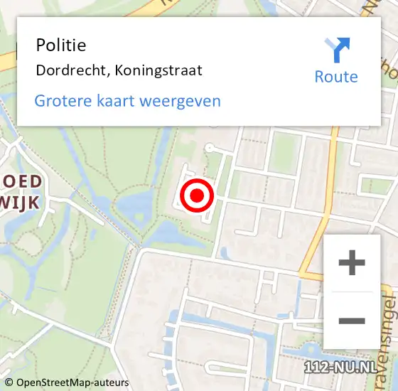 Locatie op kaart van de 112 melding: Politie Dordrecht, Koningstraat op 10 april 2024 13:23