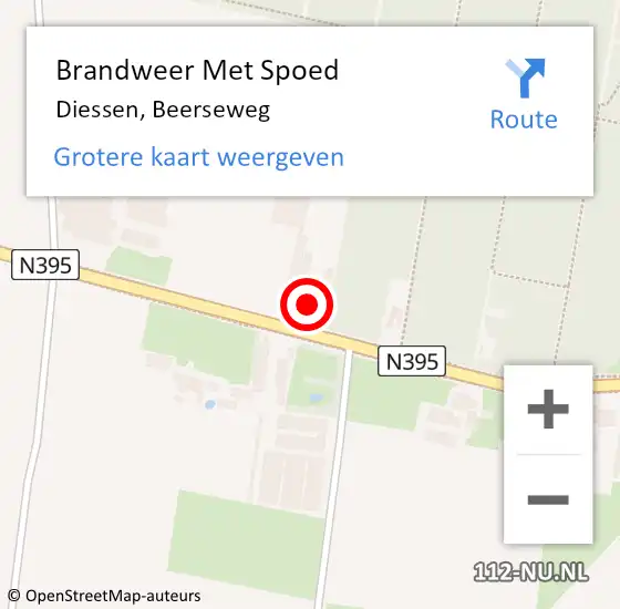 Locatie op kaart van de 112 melding: Brandweer Met Spoed Naar Diessen, Beerseweg op 10 april 2024 13:31