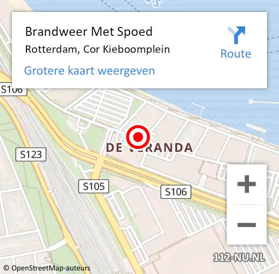 Locatie op kaart van de 112 melding: Brandweer Met Spoed Naar Rotterdam, Cor Kieboomplein op 10 april 2024 14:11