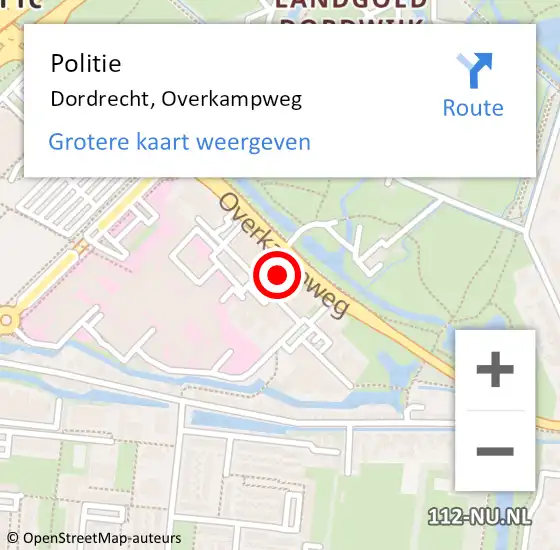 Locatie op kaart van de 112 melding: Politie Dordrecht, Overkampweg op 10 april 2024 14:59