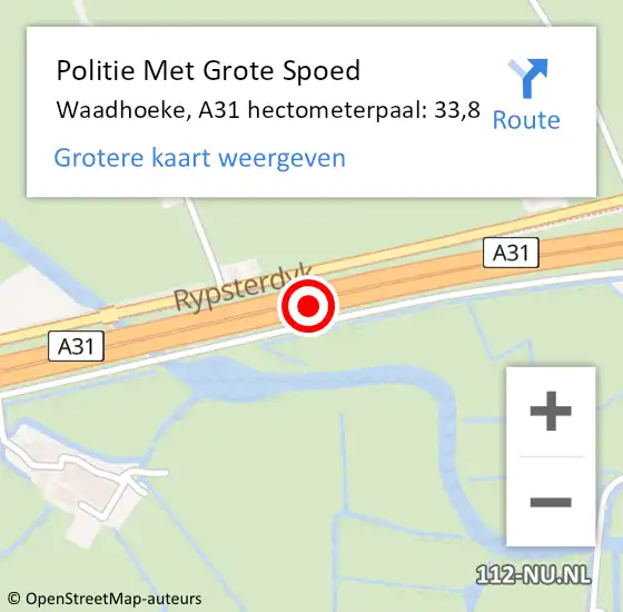 Locatie op kaart van de 112 melding: Politie Met Grote Spoed Naar Waadhoeke, A31 hectometerpaal: 33,8 op 10 april 2024 15:08