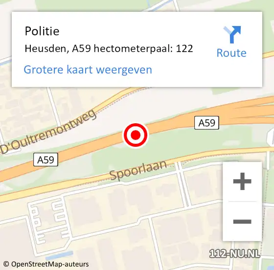 Locatie op kaart van de 112 melding: Politie Heusden, A59 hectometerpaal: 122 op 10 april 2024 16:22