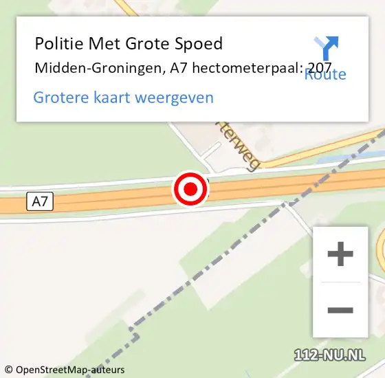 Locatie op kaart van de 112 melding: Politie Met Grote Spoed Naar Midden-Groningen, A7 hectometerpaal: 207 op 10 april 2024 16:24