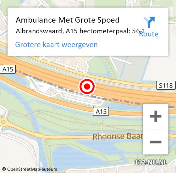 Locatie op kaart van de 112 melding: Ambulance Met Grote Spoed Naar Albrandswaard, A15 hectometerpaal: 56,1 op 10 april 2024 16:25