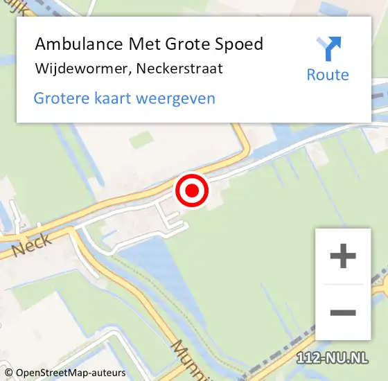 Locatie op kaart van de 112 melding: Ambulance Met Grote Spoed Naar Wijdewormer, Neckerstraat op 10 april 2024 17:07