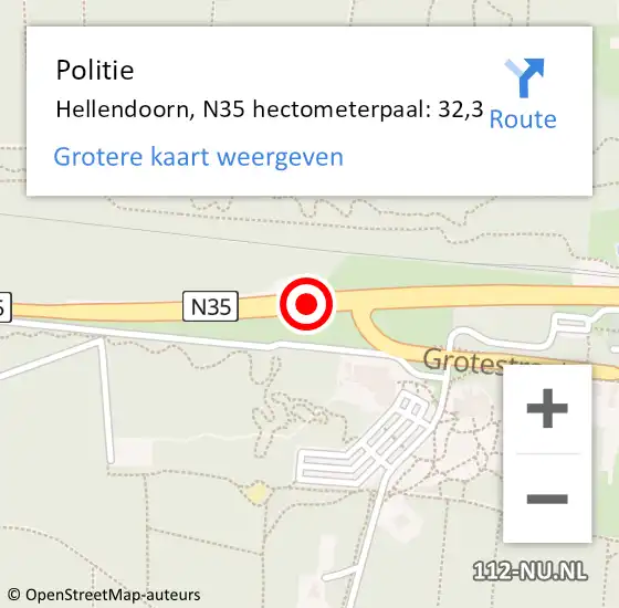 Locatie op kaart van de 112 melding: Politie Hellendoorn, N35 hectometerpaal: 32,3 op 10 april 2024 17:09