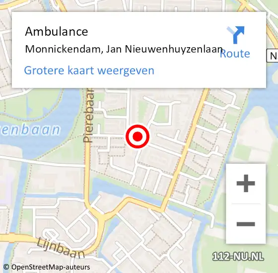 Locatie op kaart van de 112 melding: Ambulance Monnickendam, Jan Nieuwenhuyzenlaan op 10 april 2024 17:11