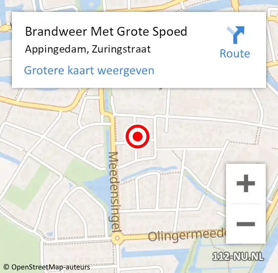 Locatie op kaart van de 112 melding: Brandweer Met Grote Spoed Naar Appingedam, Zuringstraat op 10 april 2024 17:21