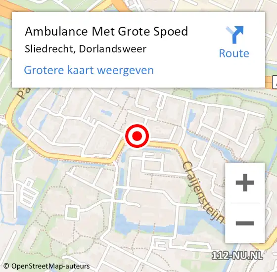 Locatie op kaart van de 112 melding: Ambulance Met Grote Spoed Naar Sliedrecht, Dorlandsweer op 10 april 2024 17:29