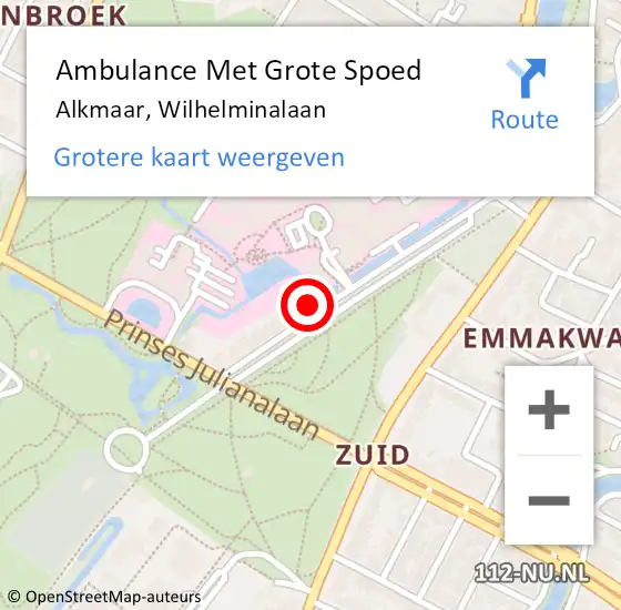 Locatie op kaart van de 112 melding: Ambulance Met Grote Spoed Naar Alkmaar, Wilhelminalaan op 10 april 2024 18:08