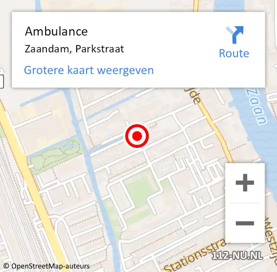 Locatie op kaart van de 112 melding: Ambulance Zaandam, Parkstraat op 10 april 2024 18:19