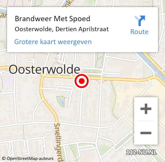 Locatie op kaart van de 112 melding: Brandweer Met Spoed Naar Oosterwolde, Dertien Aprilstraat op 10 april 2024 18:55