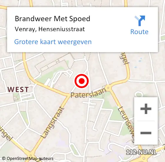 Locatie op kaart van de 112 melding: Brandweer Met Spoed Naar Venray, Henseniusstraat op 10 april 2024 20:12