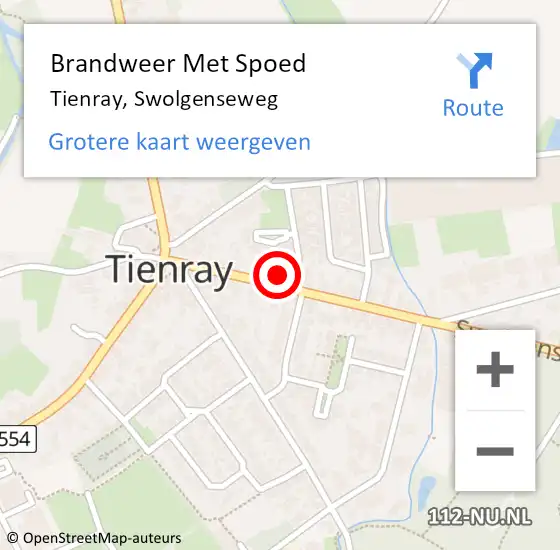 Locatie op kaart van de 112 melding: Brandweer Met Spoed Naar Tienray, Swolgenseweg op 10 april 2024 20:20