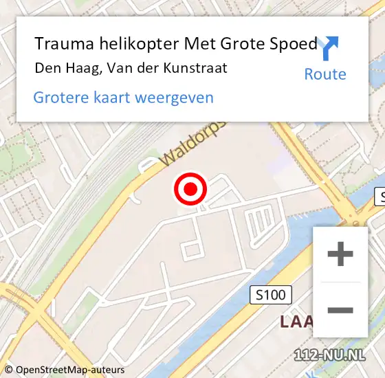 Locatie op kaart van de 112 melding: Trauma helikopter Met Grote Spoed Naar Den Haag, Van der Kunstraat op 10 april 2024 20:55