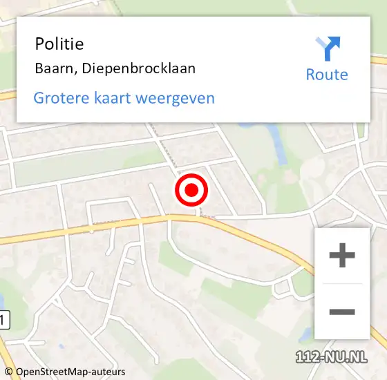 Locatie op kaart van de 112 melding: Politie Baarn, Diepenbrocklaan op 10 april 2024 21:20