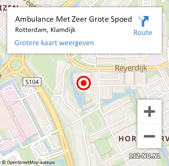 Locatie op kaart van de 112 melding: Ambulance Met Zeer Grote Spoed Naar Rotterdam, Klamdijk op 10 april 2024 21:23