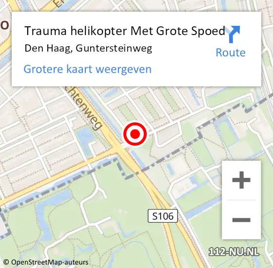 Locatie op kaart van de 112 melding: Trauma helikopter Met Grote Spoed Naar Den Haag, Guntersteinweg op 10 april 2024 21:39