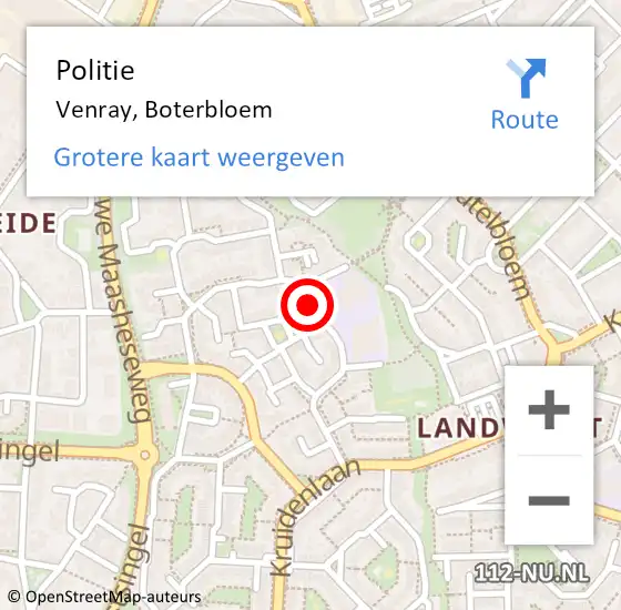Locatie op kaart van de 112 melding: Politie Venray, Boterbloem op 10 april 2024 21:45