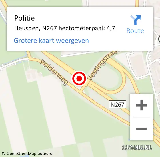 Locatie op kaart van de 112 melding: Politie Heusden, N267 hectometerpaal: 4,7 op 10 april 2024 22:36