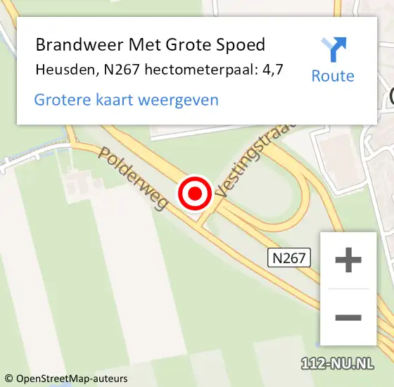 Locatie op kaart van de 112 melding: Brandweer Met Grote Spoed Naar Heusden, N267 hectometerpaal: 4,7 op 10 april 2024 22:36