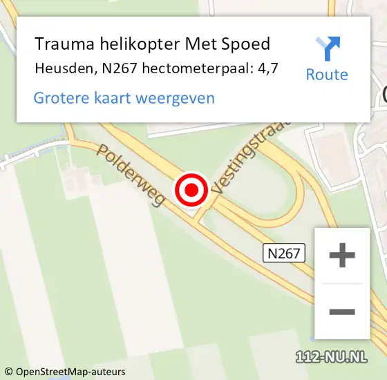 Locatie op kaart van de 112 melding: Trauma helikopter Met Spoed Naar Heusden, N267 hectometerpaal: 4,7 op 10 april 2024 22:55