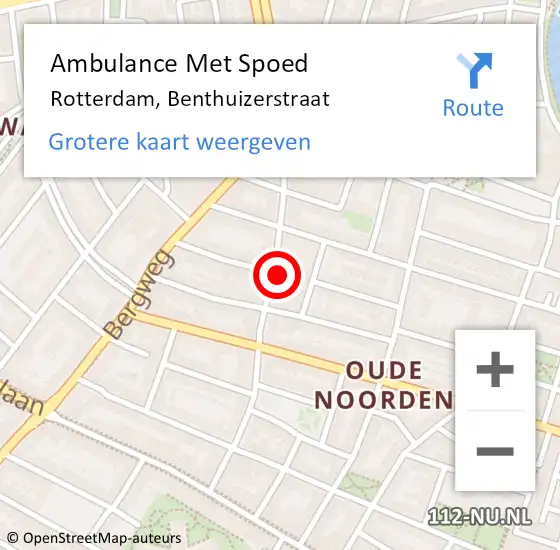 Locatie op kaart van de 112 melding: Ambulance Met Spoed Naar Rotterdam, Benthuizerstraat op 10 april 2024 22:57