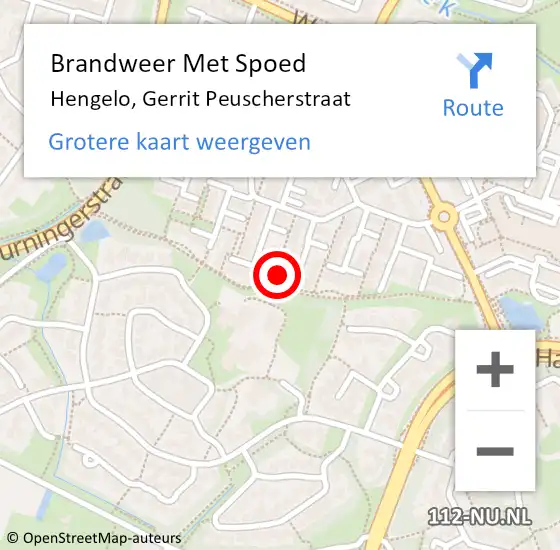 Locatie op kaart van de 112 melding: Brandweer Met Spoed Naar Hengelo, Gerrit Peuscherstraat op 11 april 2024 00:47