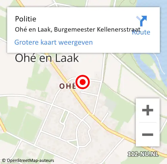 Locatie op kaart van de 112 melding: Politie Ohé en Laak, Burgemeester Kellenersstraat op 11 april 2024 04:59