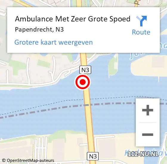 Locatie op kaart van de 112 melding: Ambulance Met Zeer Grote Spoed Naar Papendrecht, N3 op 11 april 2024 05:43