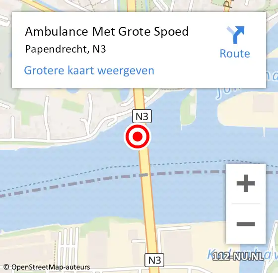 Locatie op kaart van de 112 melding: Ambulance Met Grote Spoed Naar Papendrecht, N3 op 11 april 2024 06:02